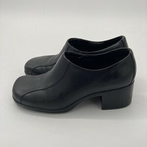 Clarks Black Leather Chunky Platform Pumps Heels Slip Loafers Womens Shoes 8M